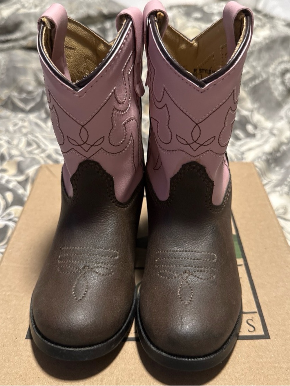 Kids Brown & Pink Western Pull-On Boots
